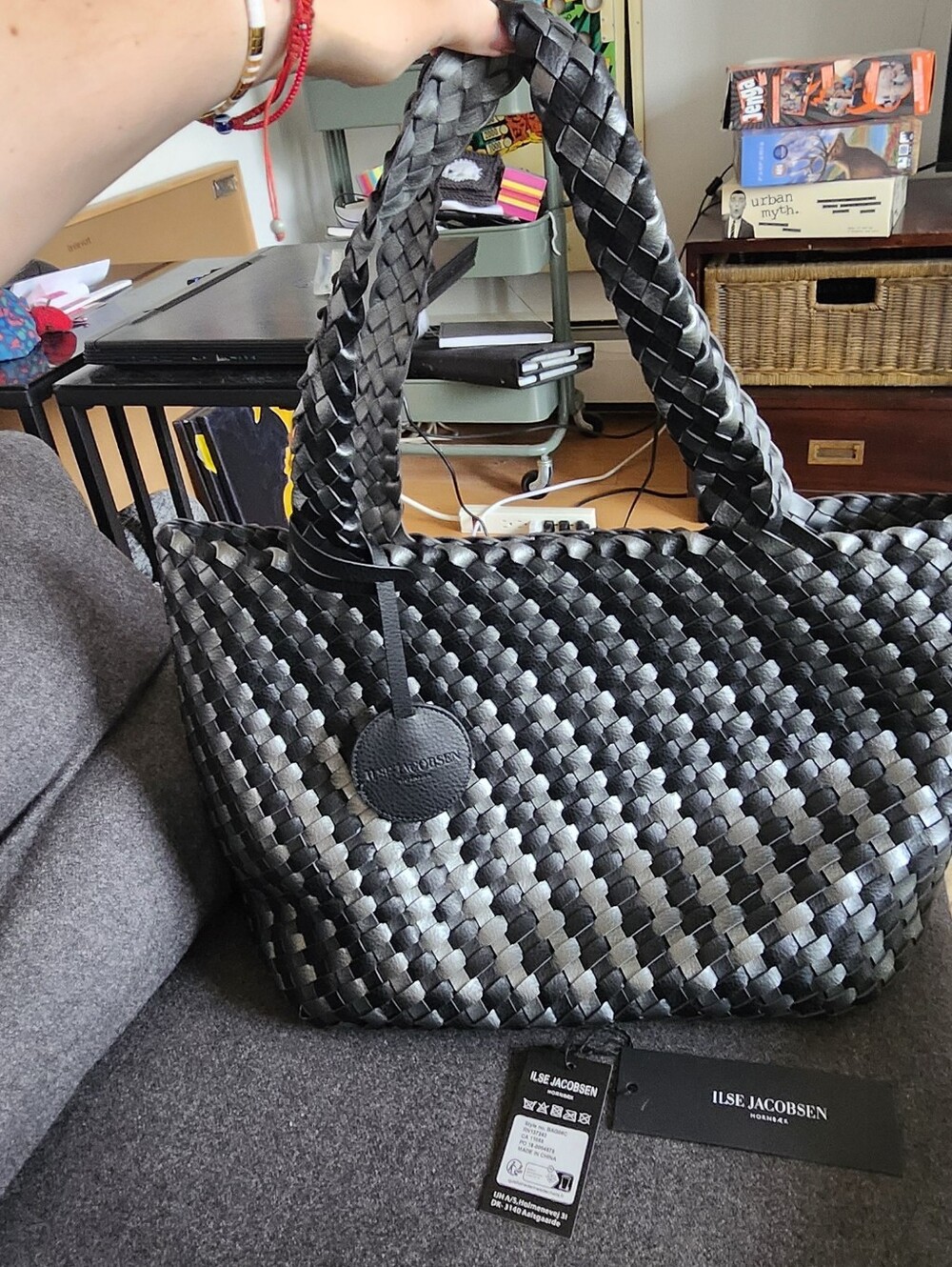 Ilse Jacobsen Black & Grey Woven Tote Bag